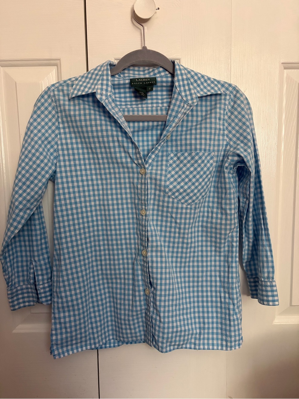 Ralph Lauren Blue and White Gingham Button-Up Shirt